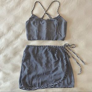 Navy blue gingham two piece set